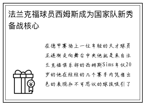 法兰克福球员西姆斯成为国家队新秀备战核心